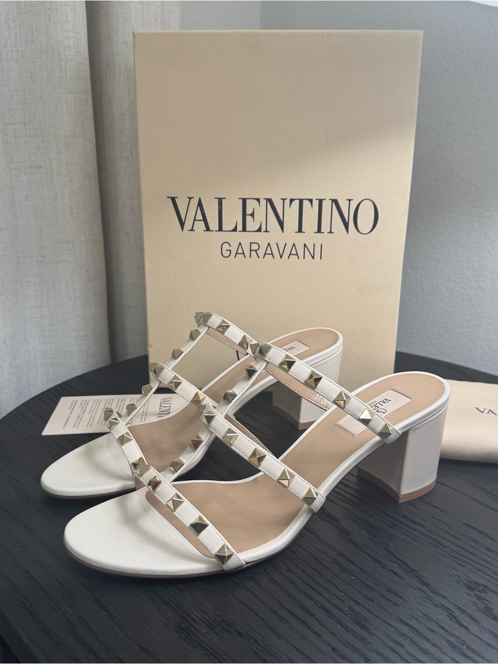 Valentino Garavani Rockstud Caged Slide Sandal Mules Ivory 41
